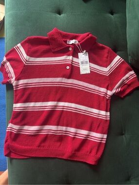 Mango women  Red & White Striped Polo Top
